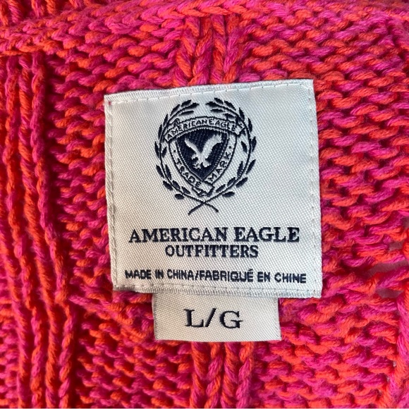 American Eagle Women’s Pink Boat Neck Open Zigzag Knit Pullover Sweater Large - Picture 6 of 9